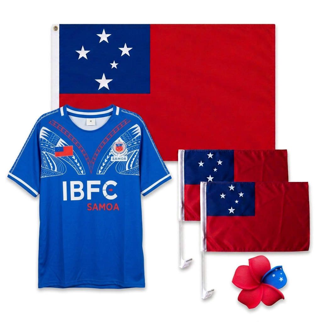 Samoa RLWC Supporter Bundle | XS to 8XL Jersey, Large Flag, Car Flags & Sei