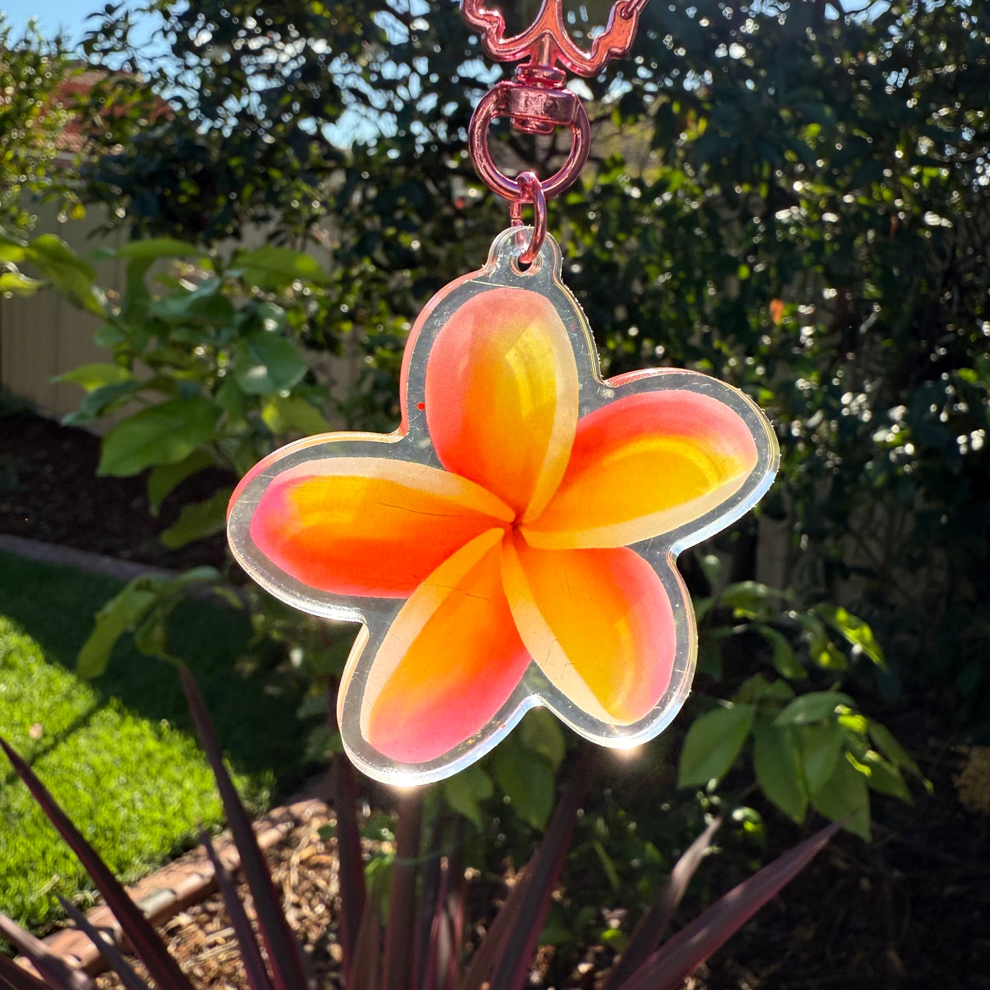 Plumeria Acrylic Keychain Bag Charm