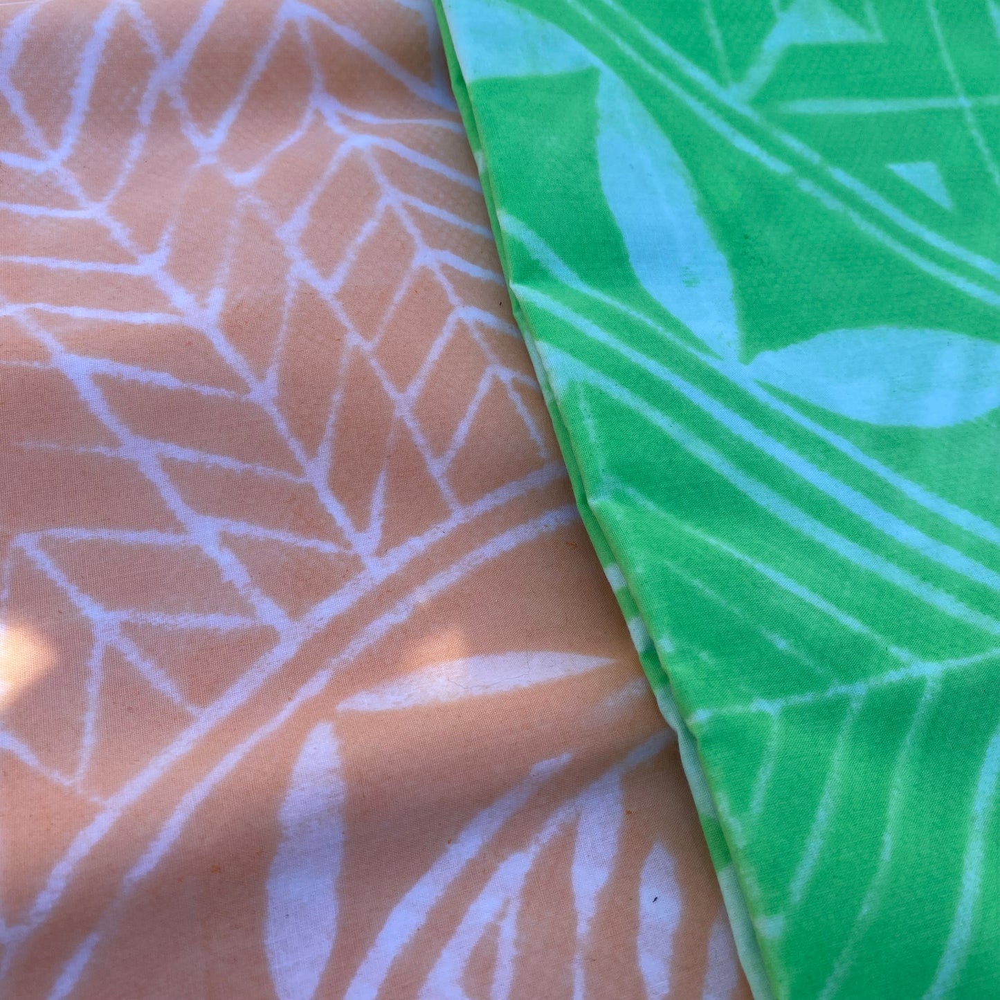 2m Pastel Coral Block Print Table Cloth or Ie Lavalava Women's Pareo Cotton Poplin Sarong Beach Cover Up Size L