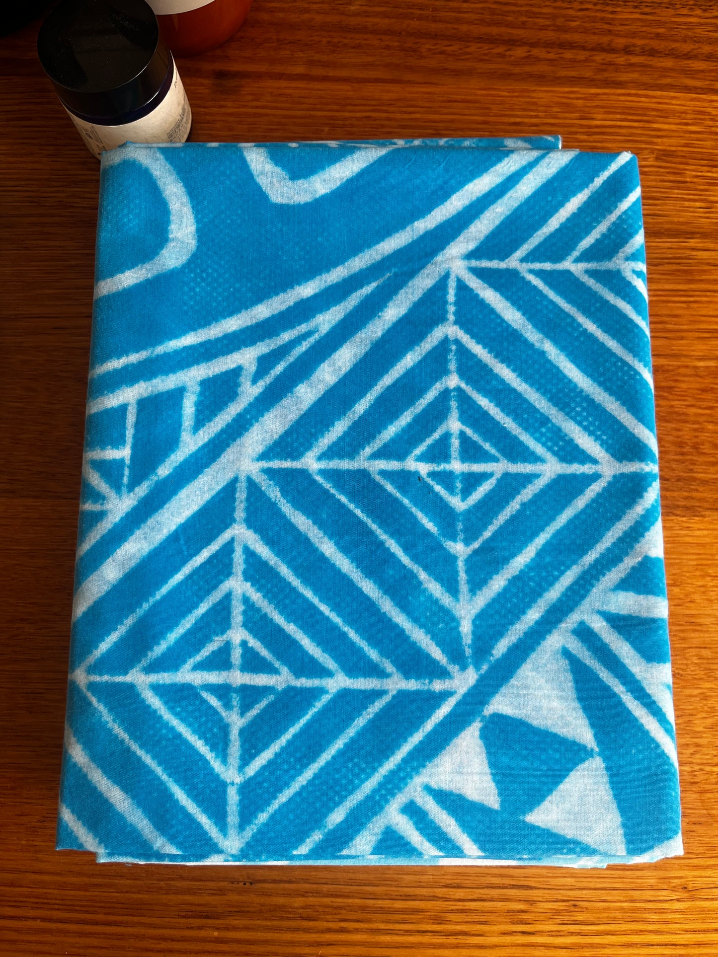 2m Sapphire Pastel Block Print Table Cloth or Ie Lavalava Women's Pareo Cotton Poplin Sarong Beach Cover Up Size L