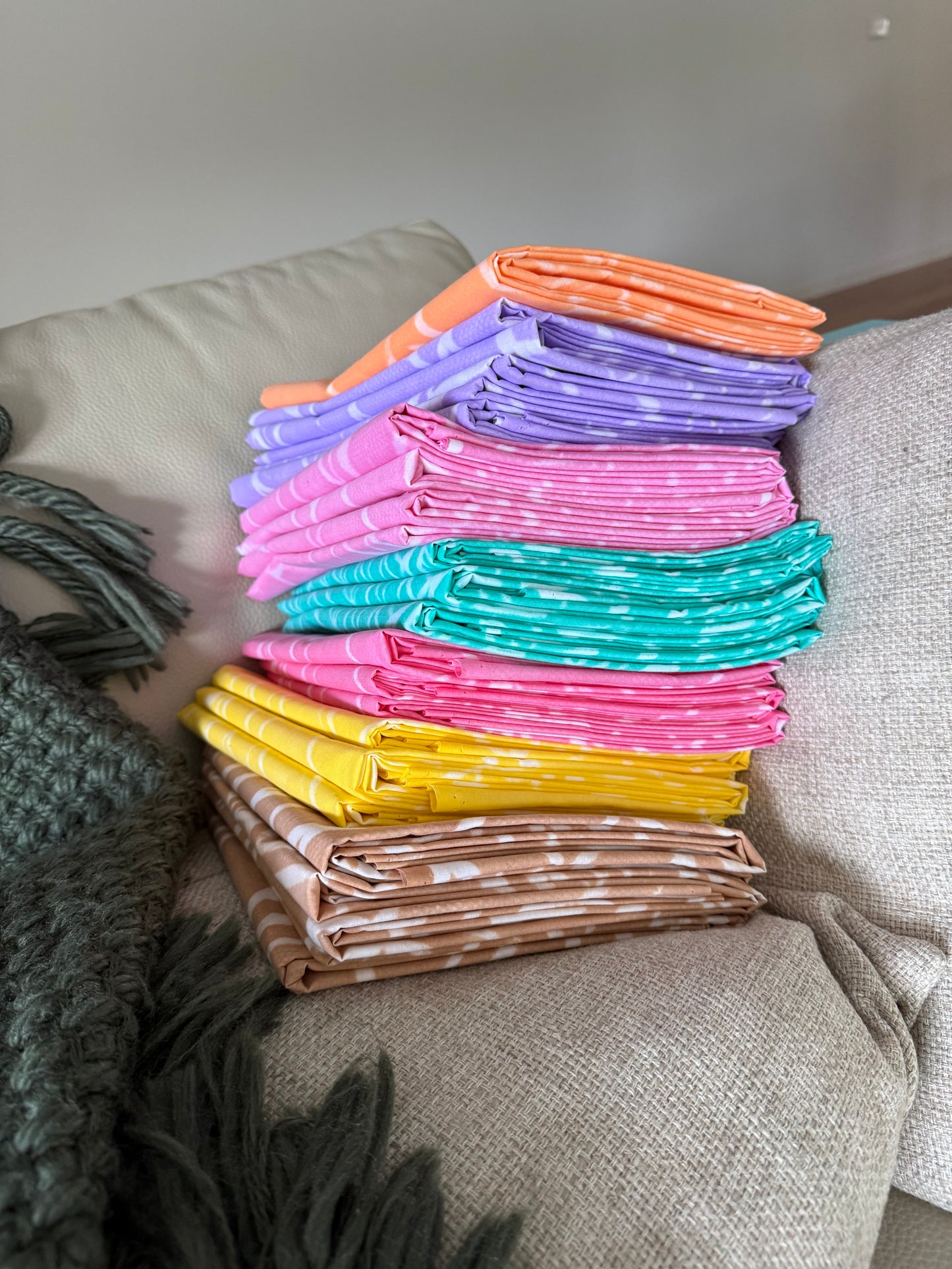 2m Orange Pastel Block Print Table Clothe or Ie Lavalava Women's Pareo Cotton Poplin Sarong Beach Cover Up Size L