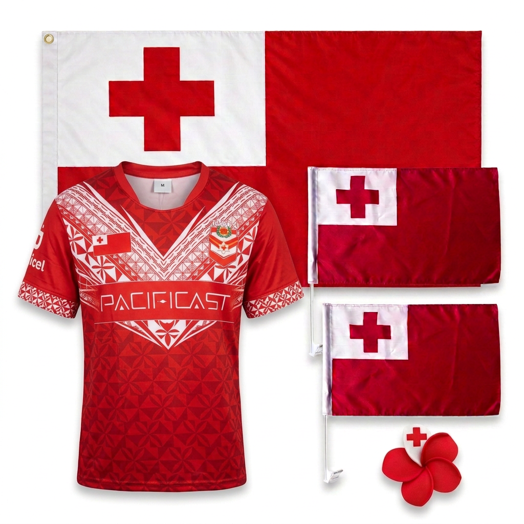 Tonga Rugby League Supporter Bundle | XS to 8XL Jersey, Flags & Sei