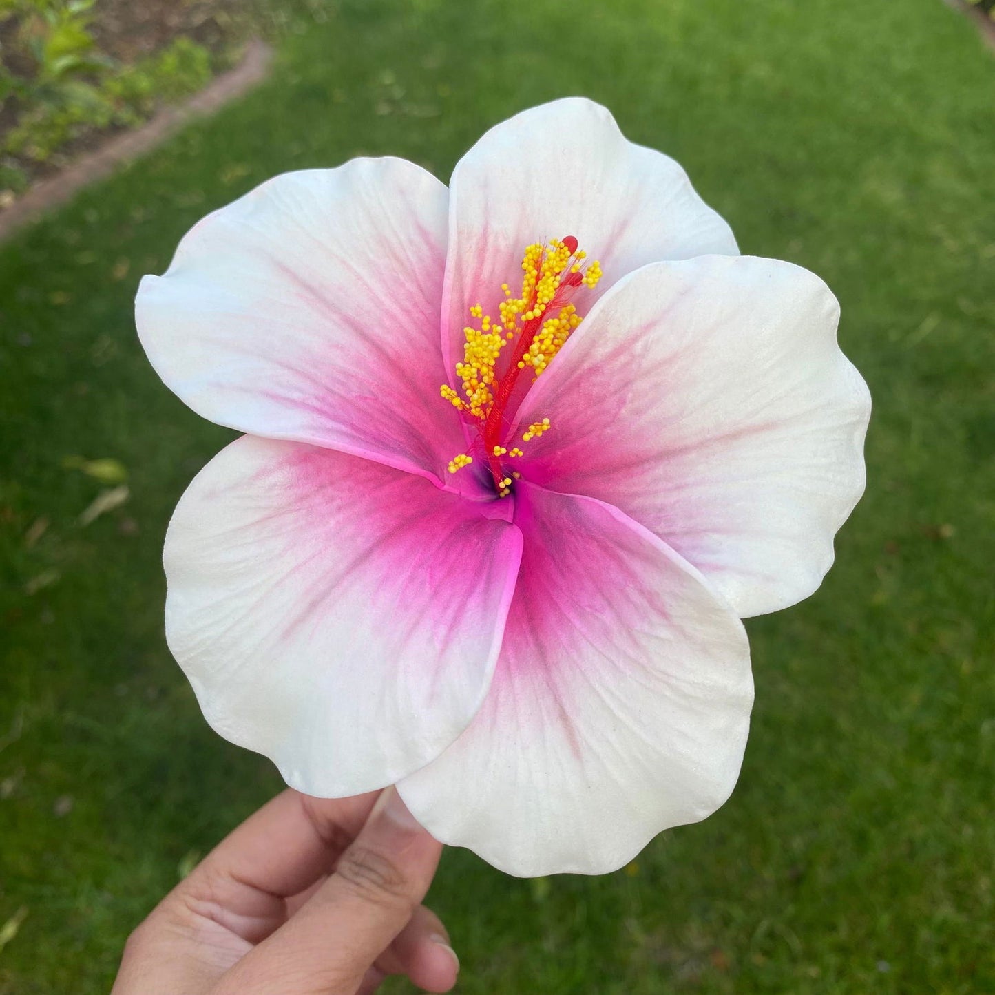 XL Stripe Hibiscus Polynesian Sei Artificial Foam Hair Flowers 12.5cm - Island Aesthetica