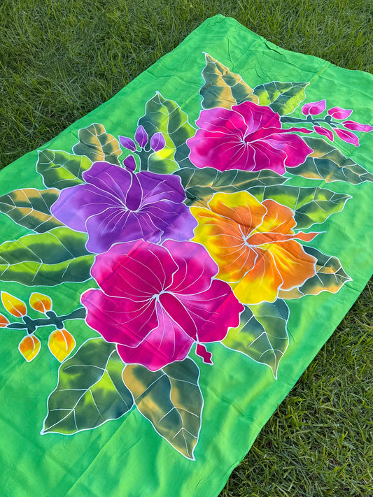 2m Ie Lavalava Women's Pareu Floral Sarong Beach Tropical Cover Up Size L Rayon Ie Sulu Tupenu