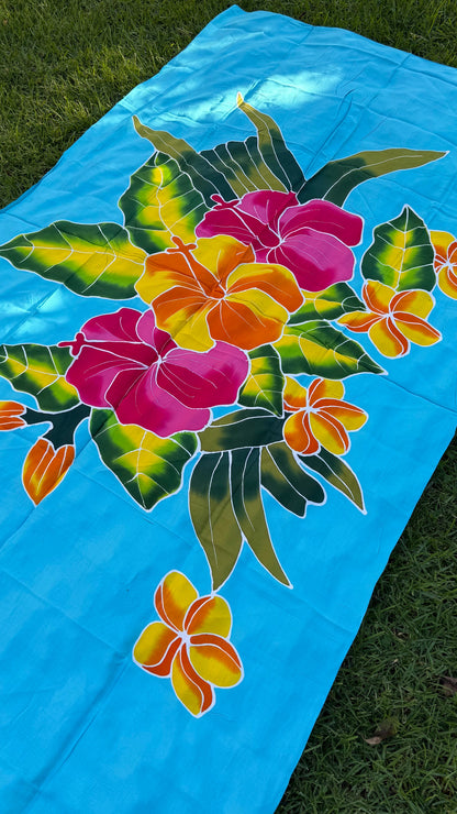 2m Polynesian Floral Sarong – Ie Lavalava Beach Cover Up (Blue)