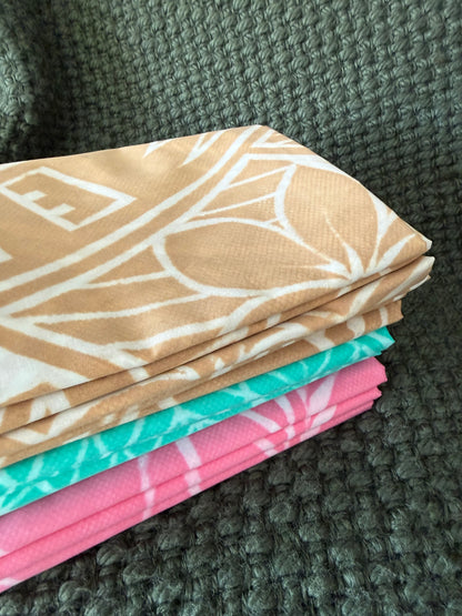 2m Caramel Pastel Block Print Table Clothe or Ie Lavalava Women's Pareo Cotton Poplin Sarong Beach Cover Up Size L