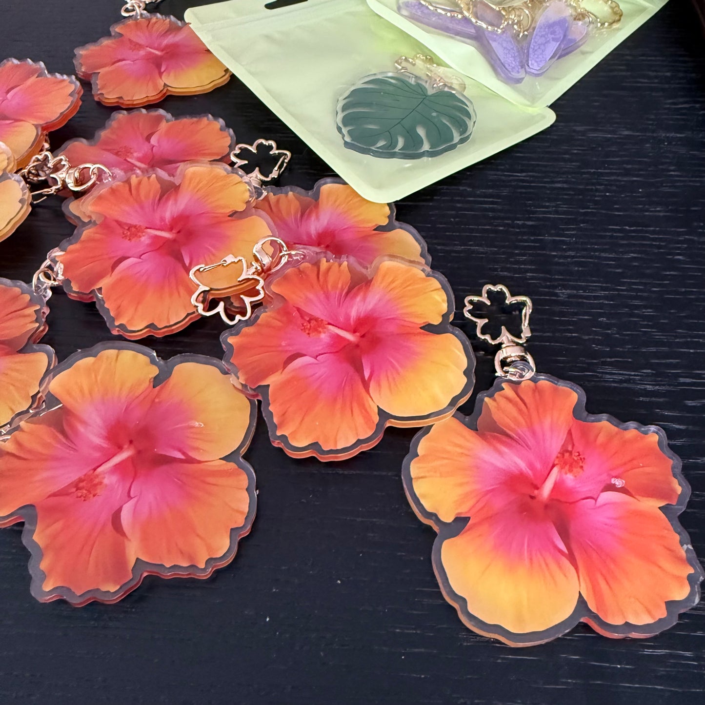 Hibiscus Acrylic Keychain Bag Charm Size L