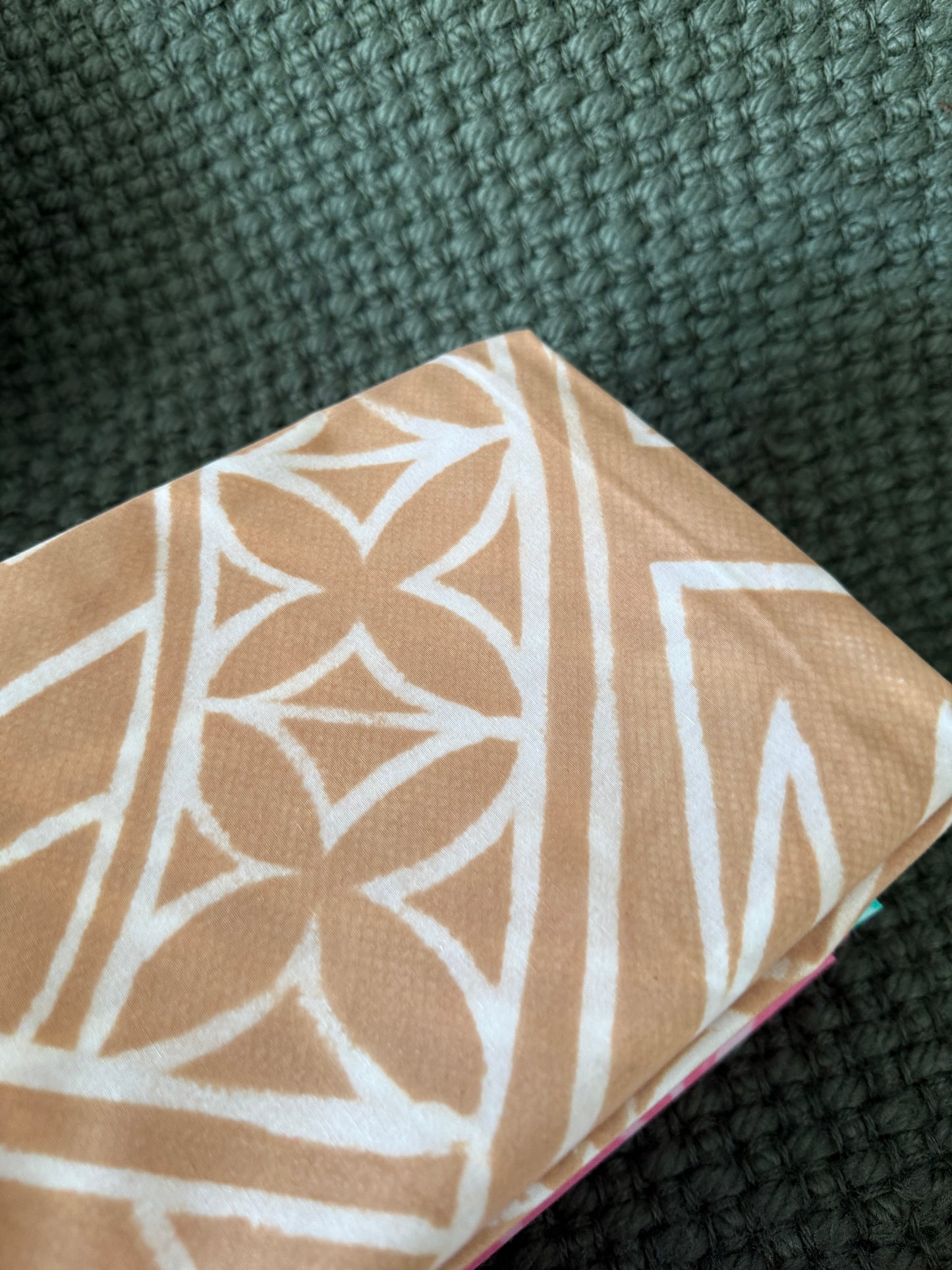 2m Caramel Pastel Block Print Table Clothe or Ie Lavalava Women's Pareo Cotton Poplin Sarong Beach Cover Up Size L