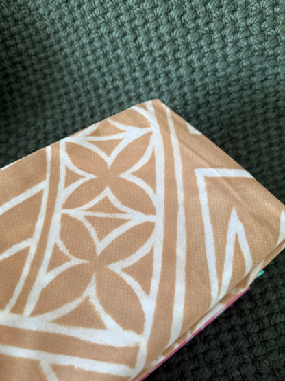 2m Caramel Pastel Block Print Table Clothe or Ie Lavalava Women's Pareo Cotton Poplin Sarong Beach Cover Up Size L