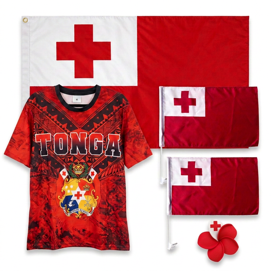 Tonga Rugby League Supporter Bundle | XS to 8XL Jersey, Flags & Sei