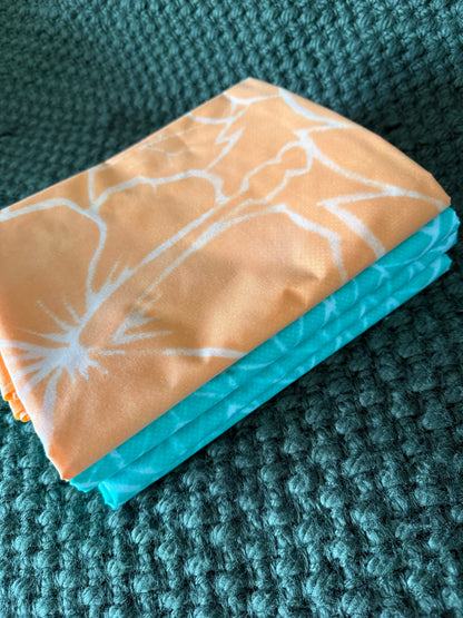 2m Orange Pastel Block Print Table Clothe or Ie Lavalava Women's Pareo Cotton Poplin Sarong Beach Cover Up Size L