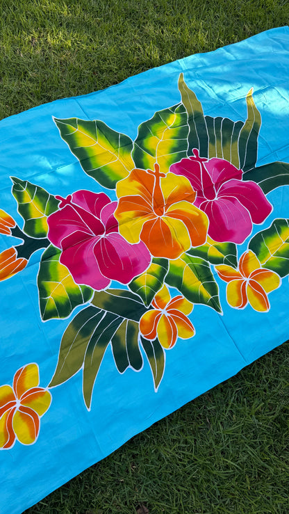 2m Polynesian Floral Sarong – Ie Lavalava Beach Cover Up (Blue)