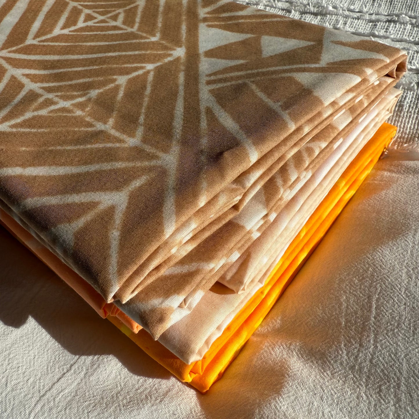 2m Caramel Pastel Block Print Table Clothe or Ie Lavalava Women's Pareo Cotton Poplin Sarong Beach Cover Up Size L