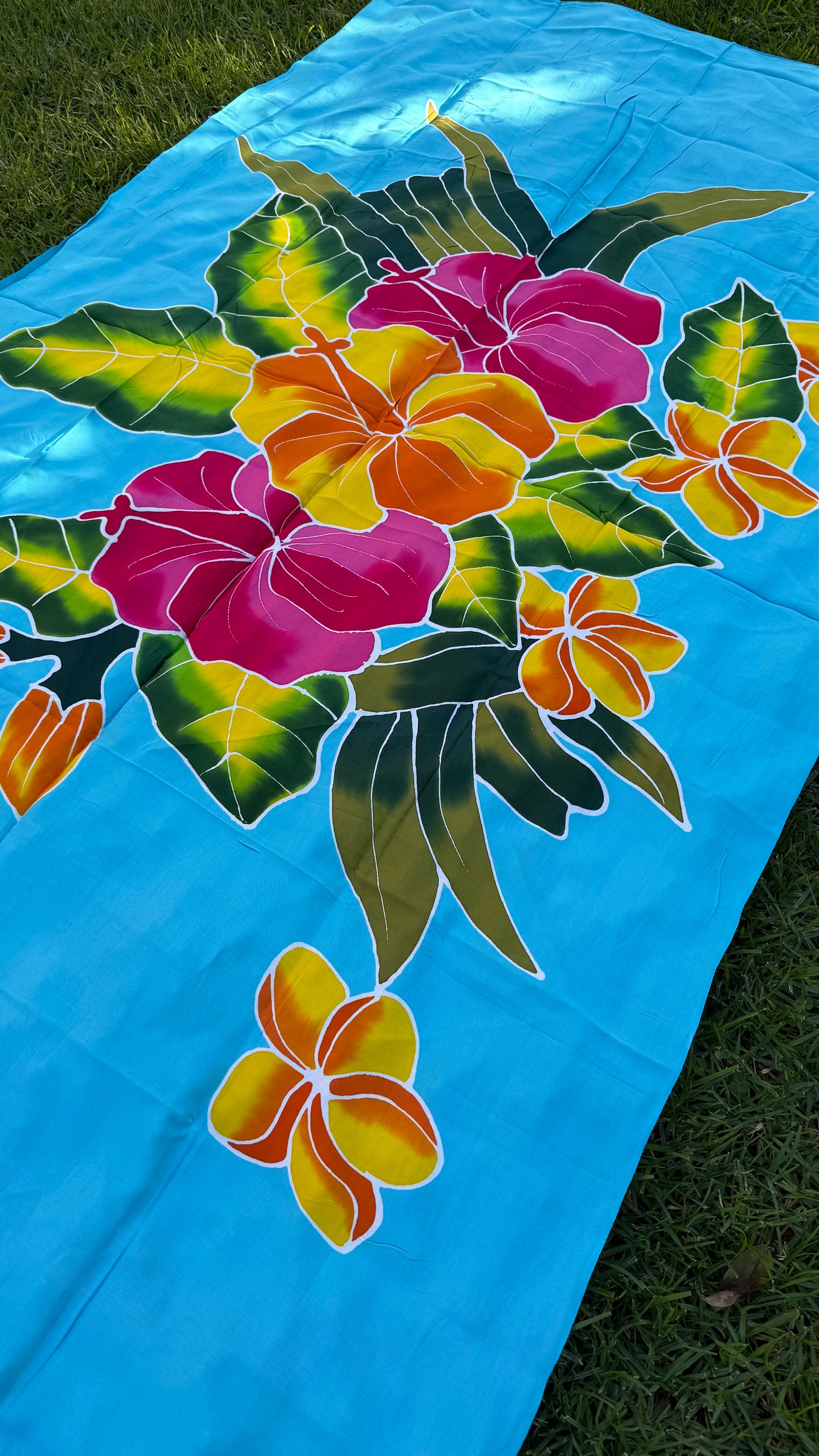 2m Polynesian Floral Sarong – Ie Lavalava Beach Cover Up (Blue)