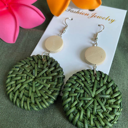 Ailana Woven Rattan Drop Earrings - Island Aesthetica