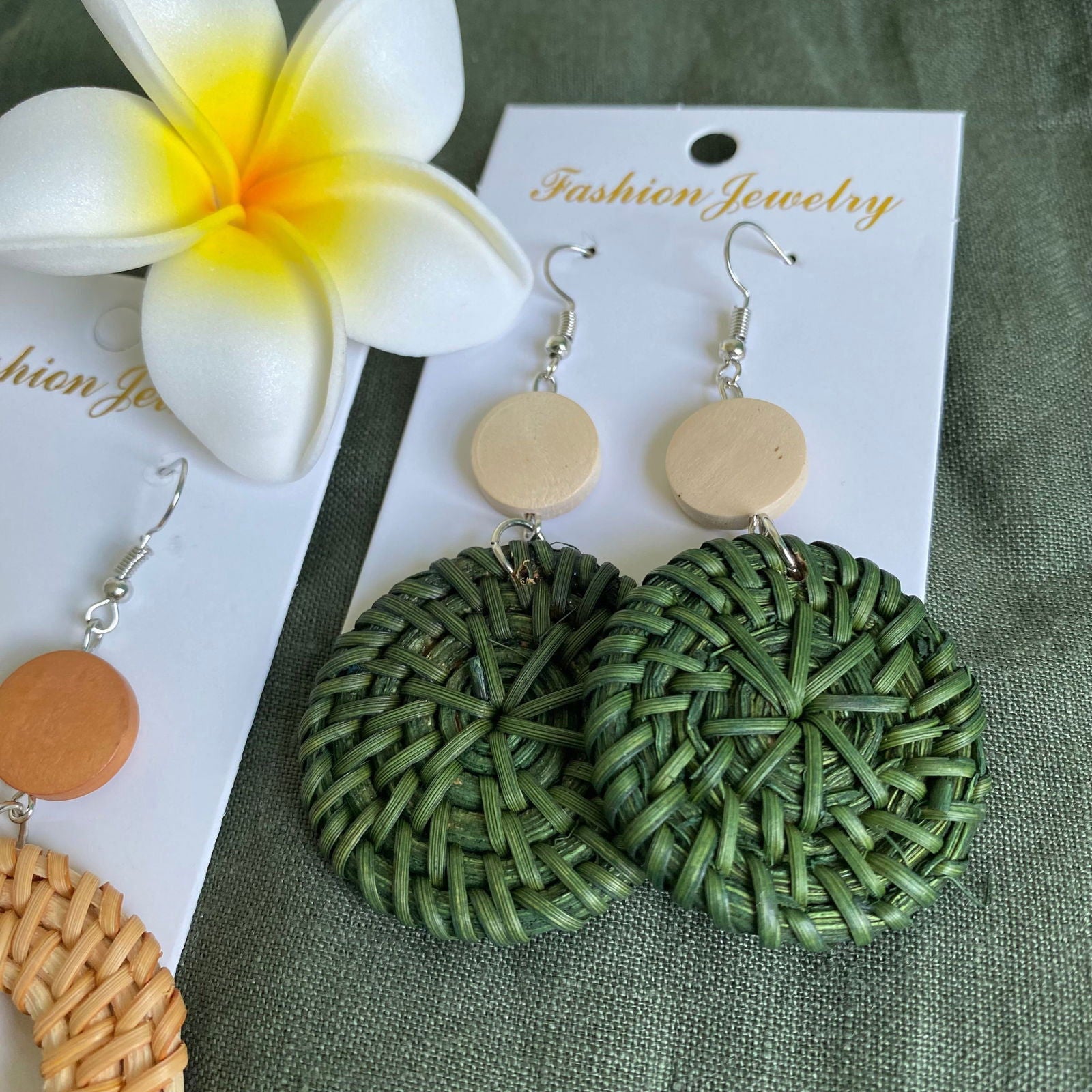 Ailana Woven Rattan Drop Earrings - Island Aesthetica