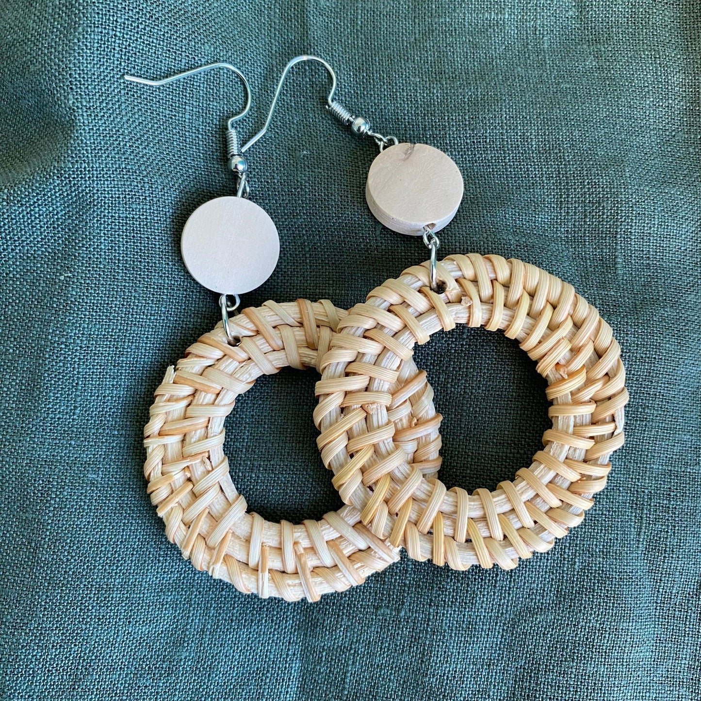 Anahera Round Woven Rattan Drop Earrings - Island Aesthetica