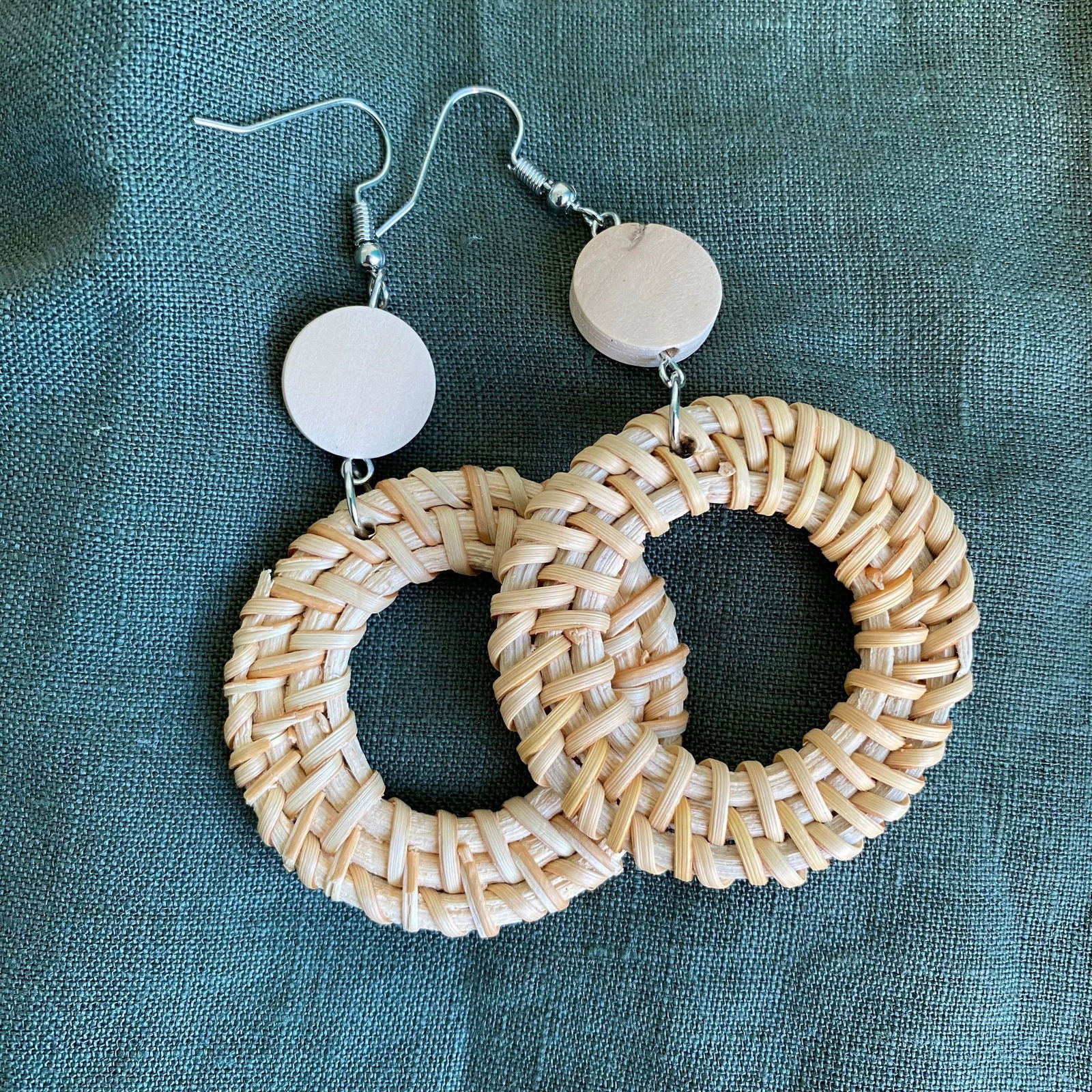 Anahera Round Woven Rattan Drop Earrings - Island Aesthetica