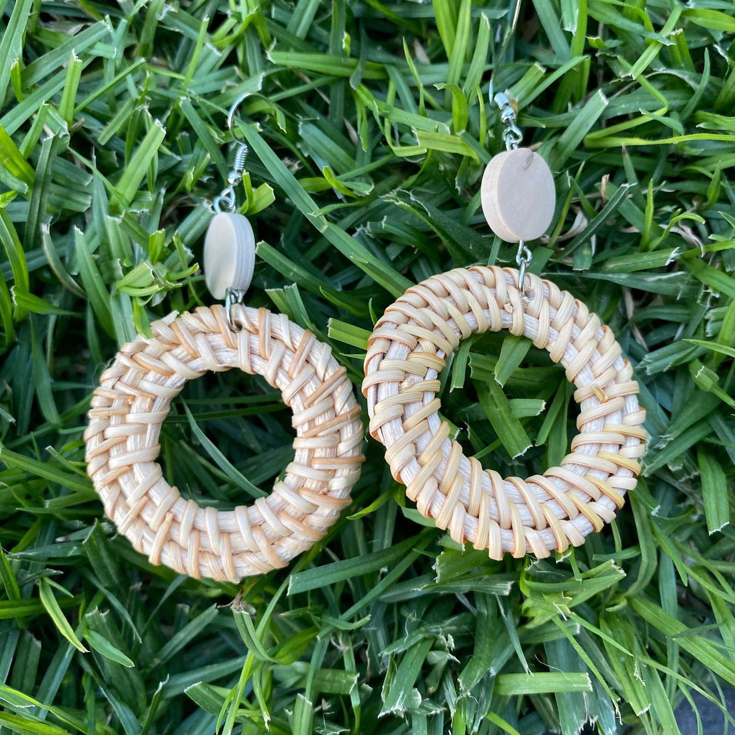 Anahera Round Woven Rattan Drop Earrings - Island Aesthetica