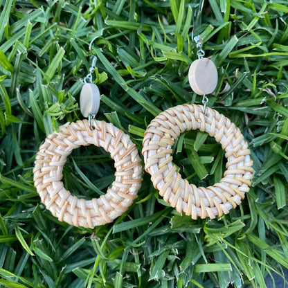 Anahera Round Woven Rattan Drop Earrings - Island Aesthetica