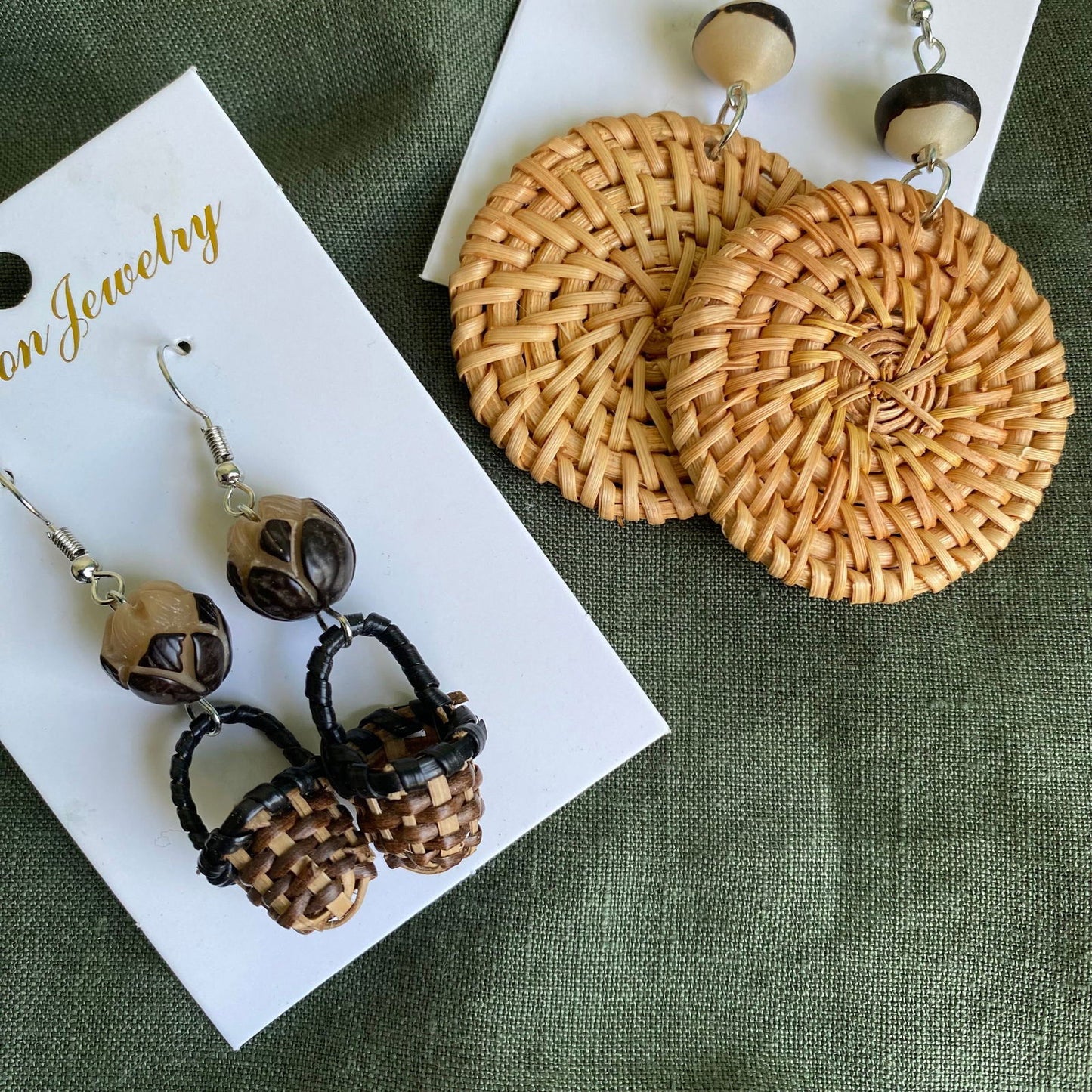 Awhina Basket Woven Rattan Drop Earrings - Island Aesthetica