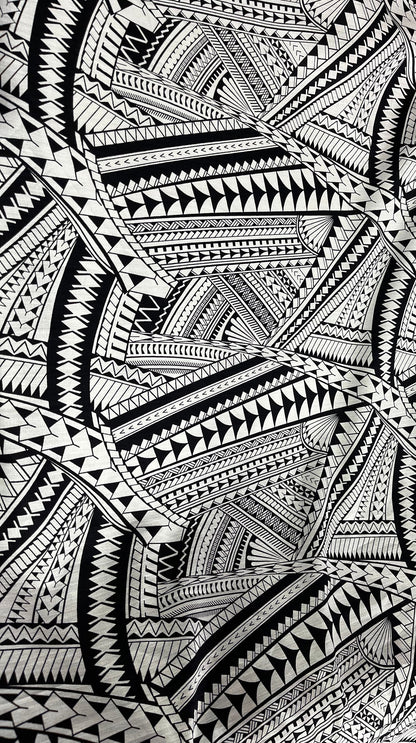 Black & White Print Fijian Tapa Fabric Material (by the meter) #product_variant# - Island Aesthetica