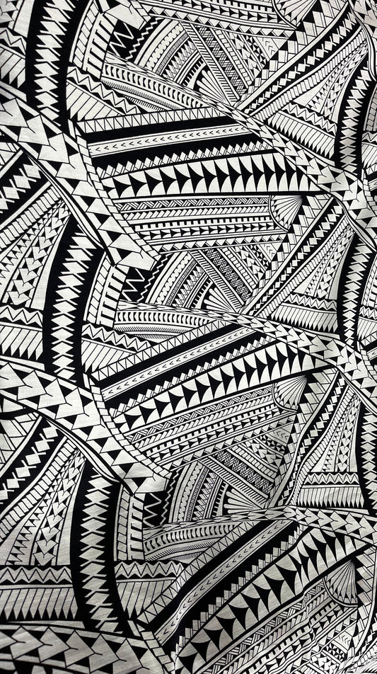Black & White Print Fijian Tapa Fabric Material (by the meter) #product_variant# - Island Aesthetica