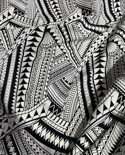 Black & White Print Fijian Tapa Fabric Material (by the meter) #product_variant# - Island Aesthetica