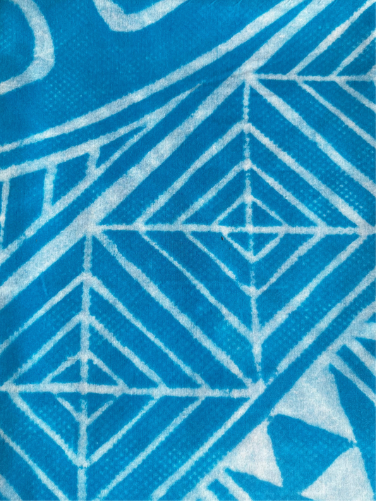 2m Sapphire Pastel Block Print Table Cloth or Ie Lavalava Women's Pareo Cotton Poplin Sarong Beach Cover Up Size L