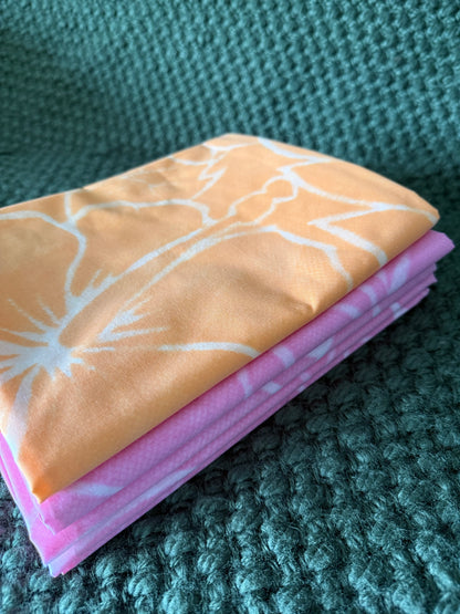 2m Orange Pastel Block Print Table Clothe or Ie Lavalava Women's Pareo Cotton Poplin Sarong Beach Cover Up Size L