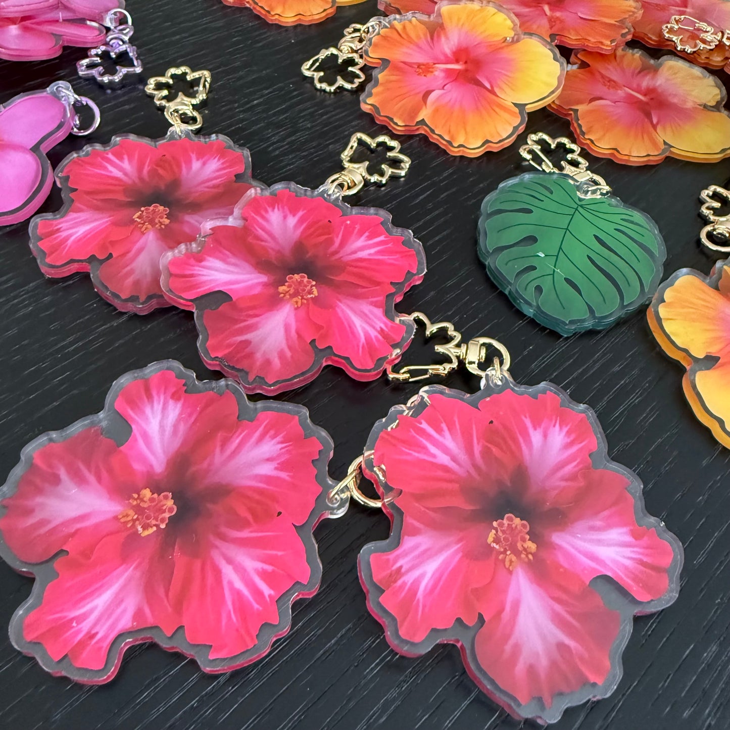 Hibiscus Acrylic Keychain Bag Charm Size L