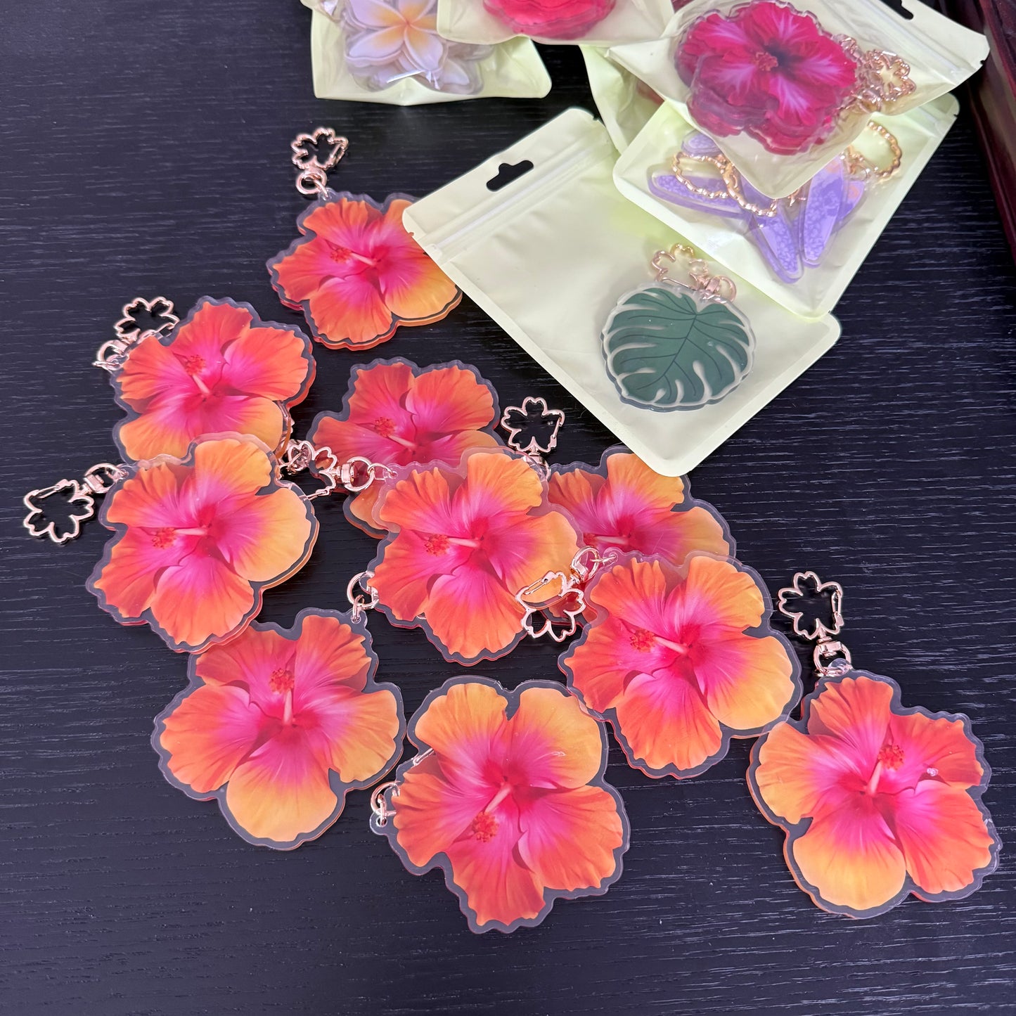 Hibiscus Acrylic Keychain Bag Charm Size L