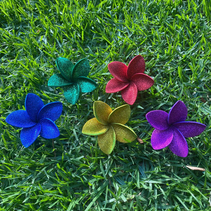 Frangipani Glitter Sei Tropical Hair Flowers 7.5cm Special Occasions Size M - Island Aesthetica