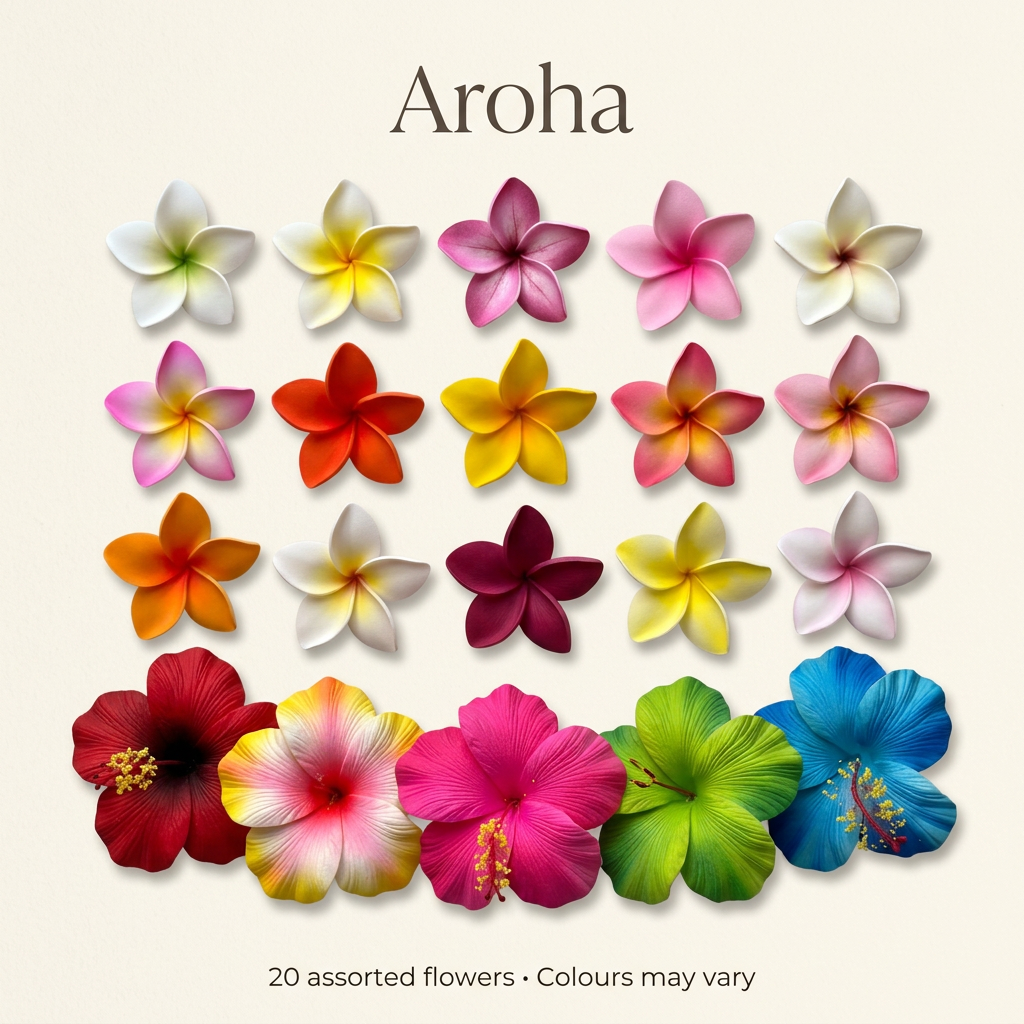 Aroha Hibiscus & Frangipani Sei Gift Box – 20 Assorted Flowers