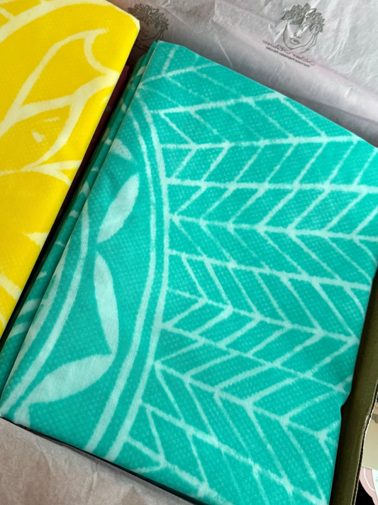 2m Pastel Tidal Block Print Table Cloth or Ie Lavalava Women's Pareo Cotton Poplin Sarong Beach Cover Up Size L