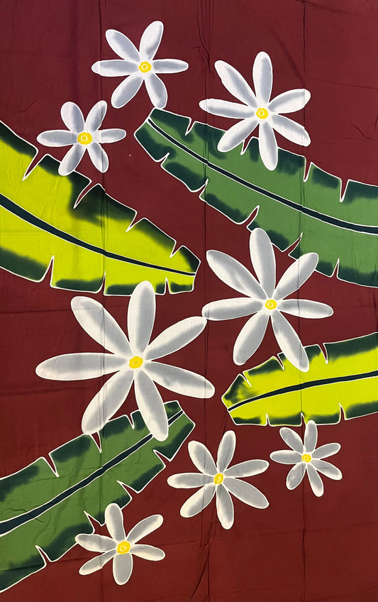 Ie Lavalava Women's Maroon Pareau Floral Sarong Beach Tropical Cover Up Size M Rayon #product_variant# - Island Aesthetica