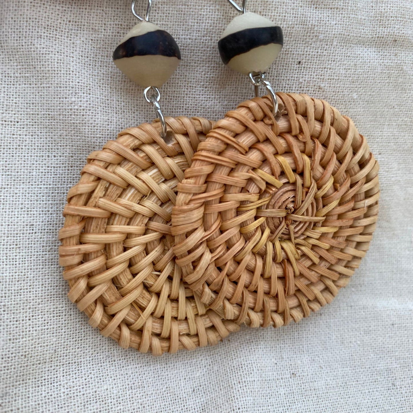 Keilani Round Woven Rattan Drop Earrings - Island Aesthetica