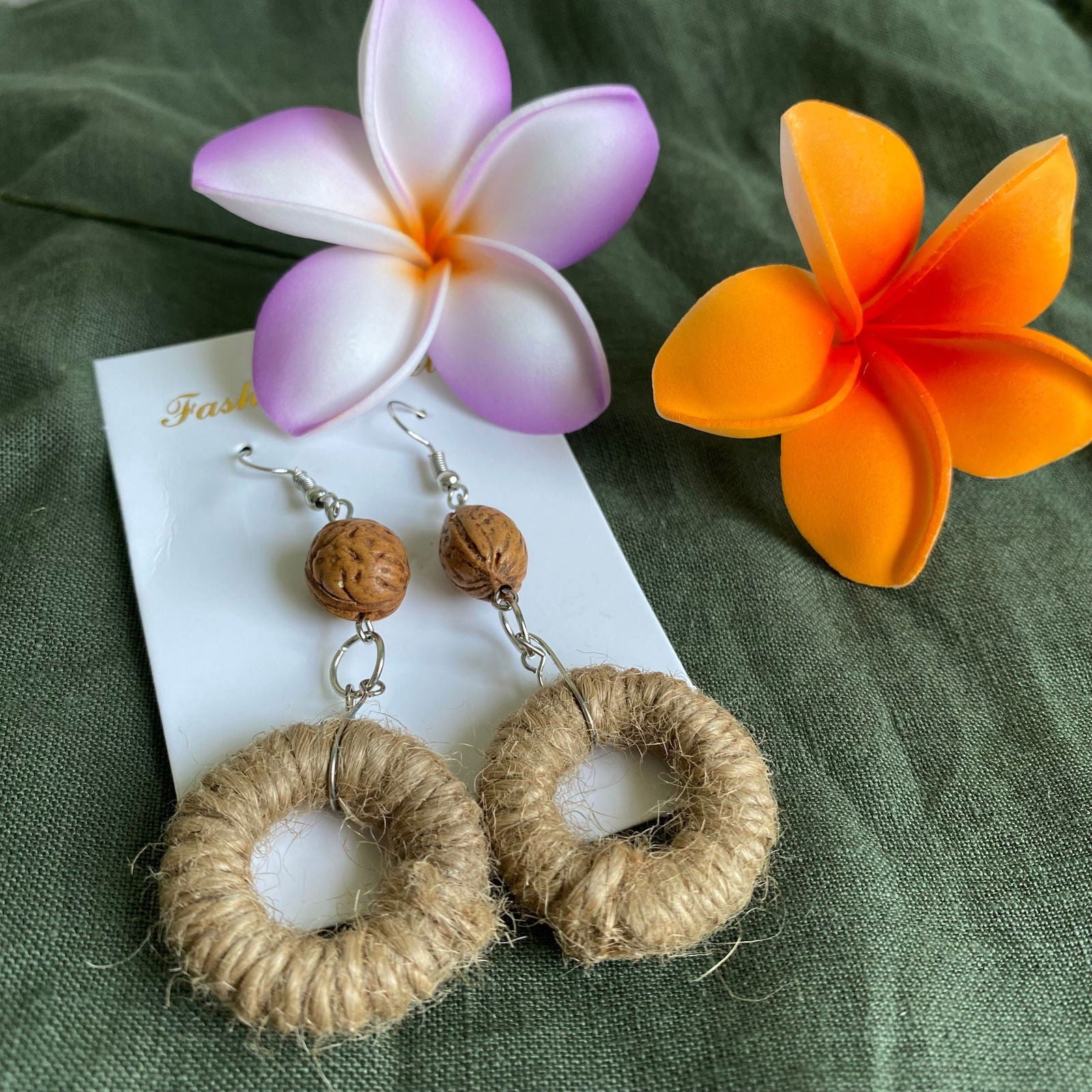 Lanah Jute Woven Rattan Drop Earrings - Island Aesthetica