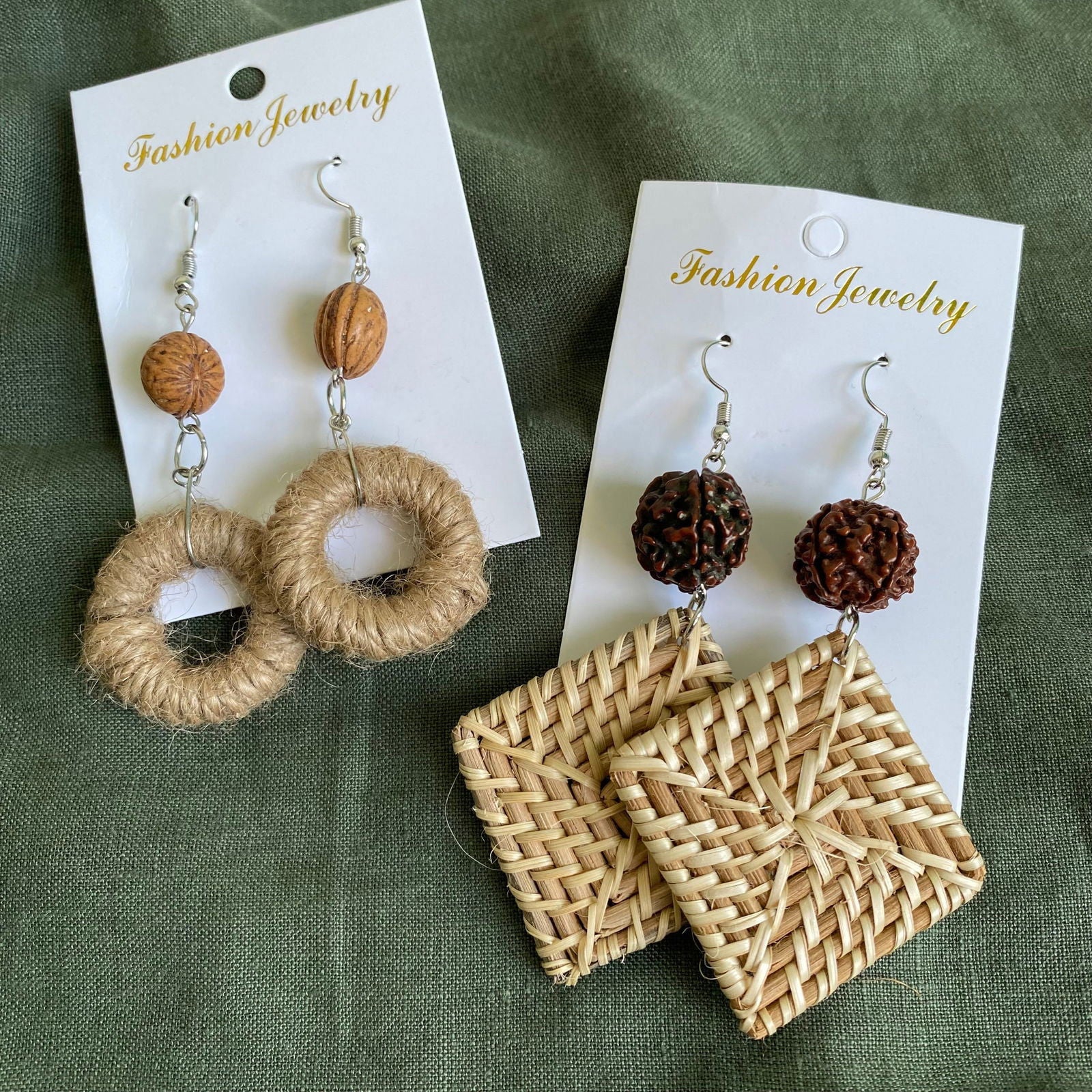 Lanah Jute Woven Rattan Drop Earrings - Island Aesthetica