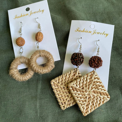 Lanah Jute Woven Rattan Drop Earrings - Island Aesthetica
