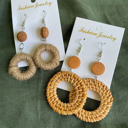 Lanah Jute Woven Rattan Drop Earrings - Island Aesthetica