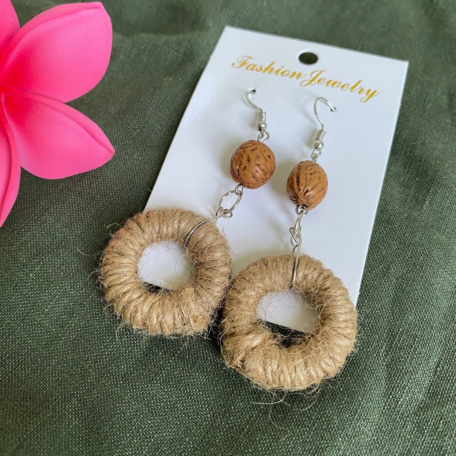 Lanah Jute Woven Rattan Drop Earrings - Island Aesthetica