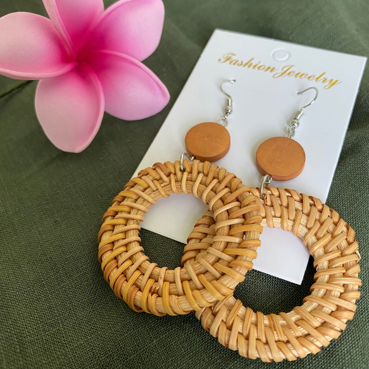 Sefina Woven Rattan Drop Earrings - Island Aesthetica