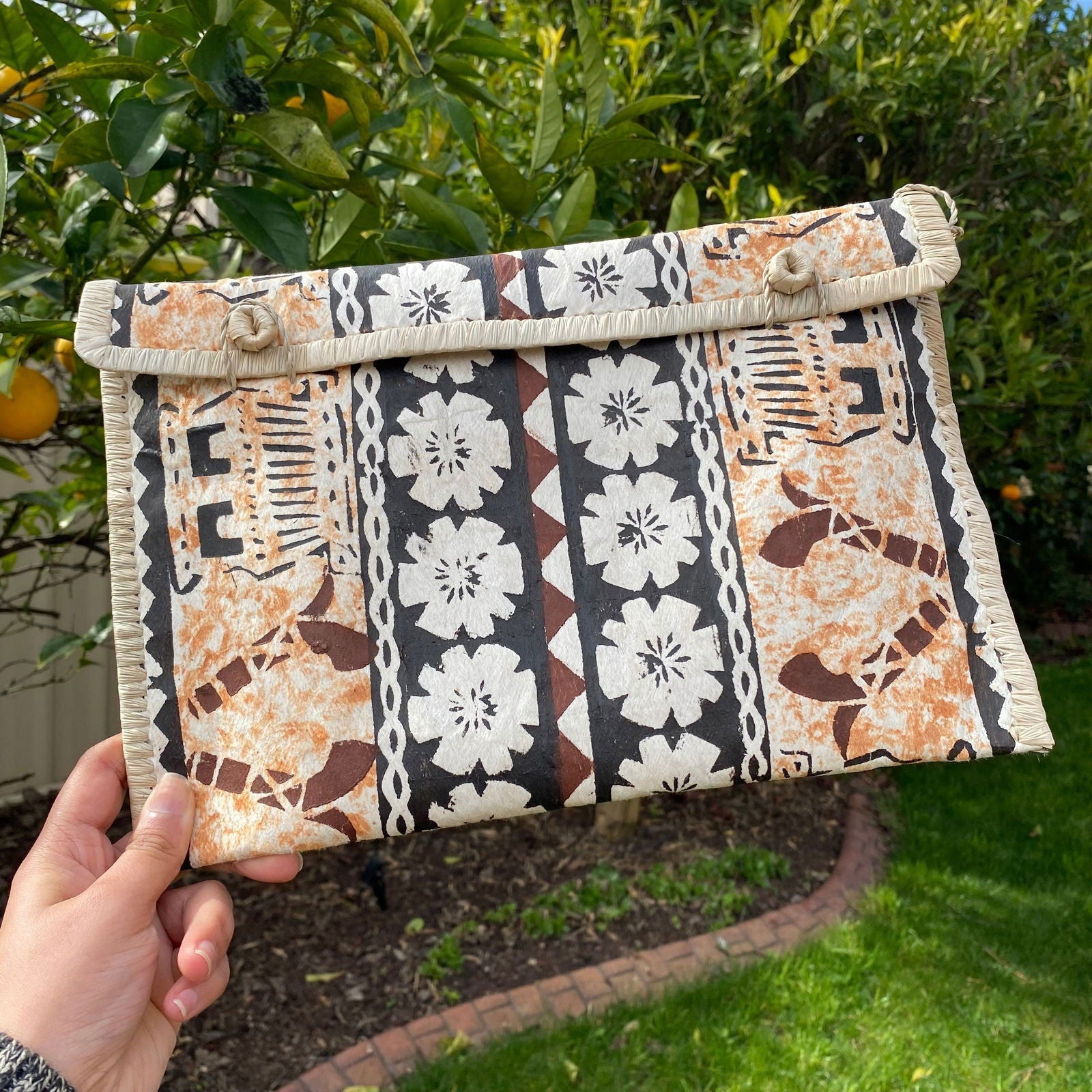 Sigatoka Fijian Tapa Print Bag Clutch Island Purse Handbag Laptop Sleeve - Island Aesthetica