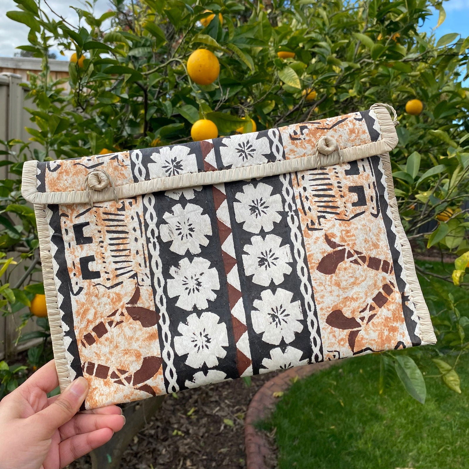 Sigatoka Fijian Tapa Print Bag Clutch Island Purse Handbag Laptop Sleeve - Island Aesthetica