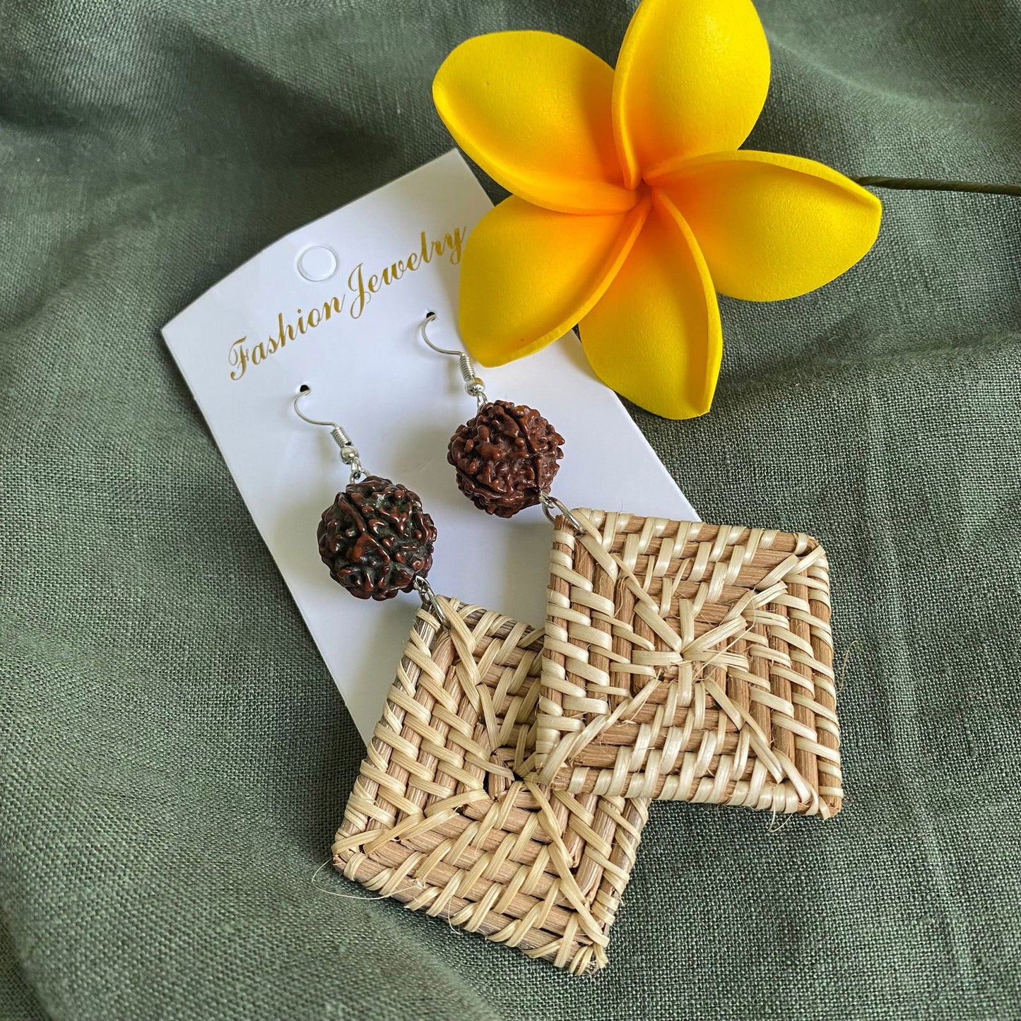 Talei Diamond Woven Rattan Drop Earrings - Island Aesthetica