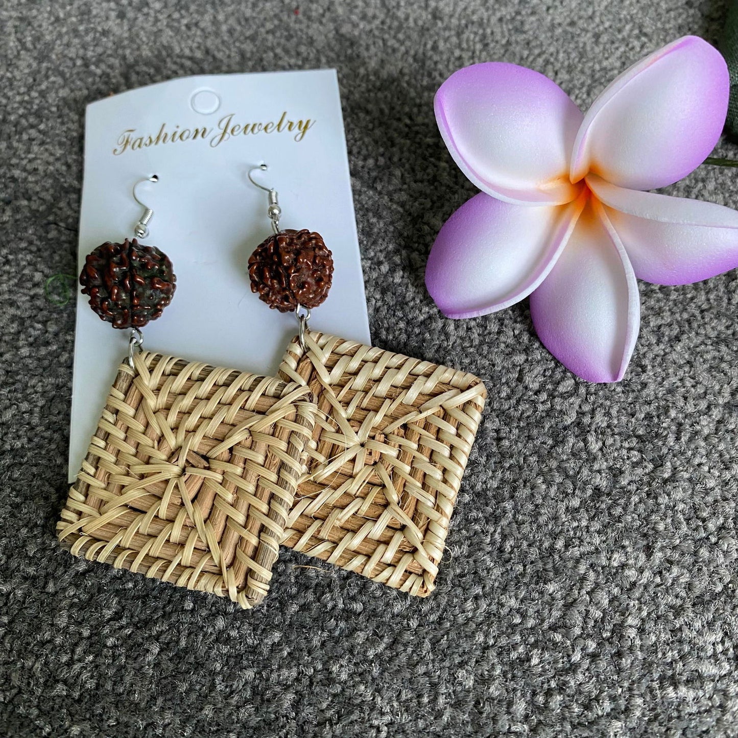 Talei Diamond Woven Rattan Drop Earrings - Island Aesthetica