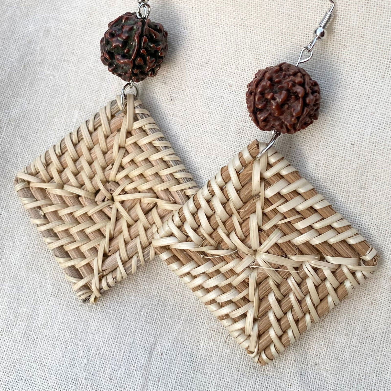 Talei Diamond Woven Rattan Drop Earrings - Island Aesthetica