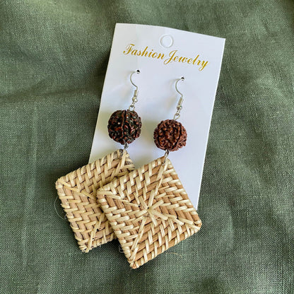 Talei Diamond Woven Rattan Drop Earrings - Island Aesthetica