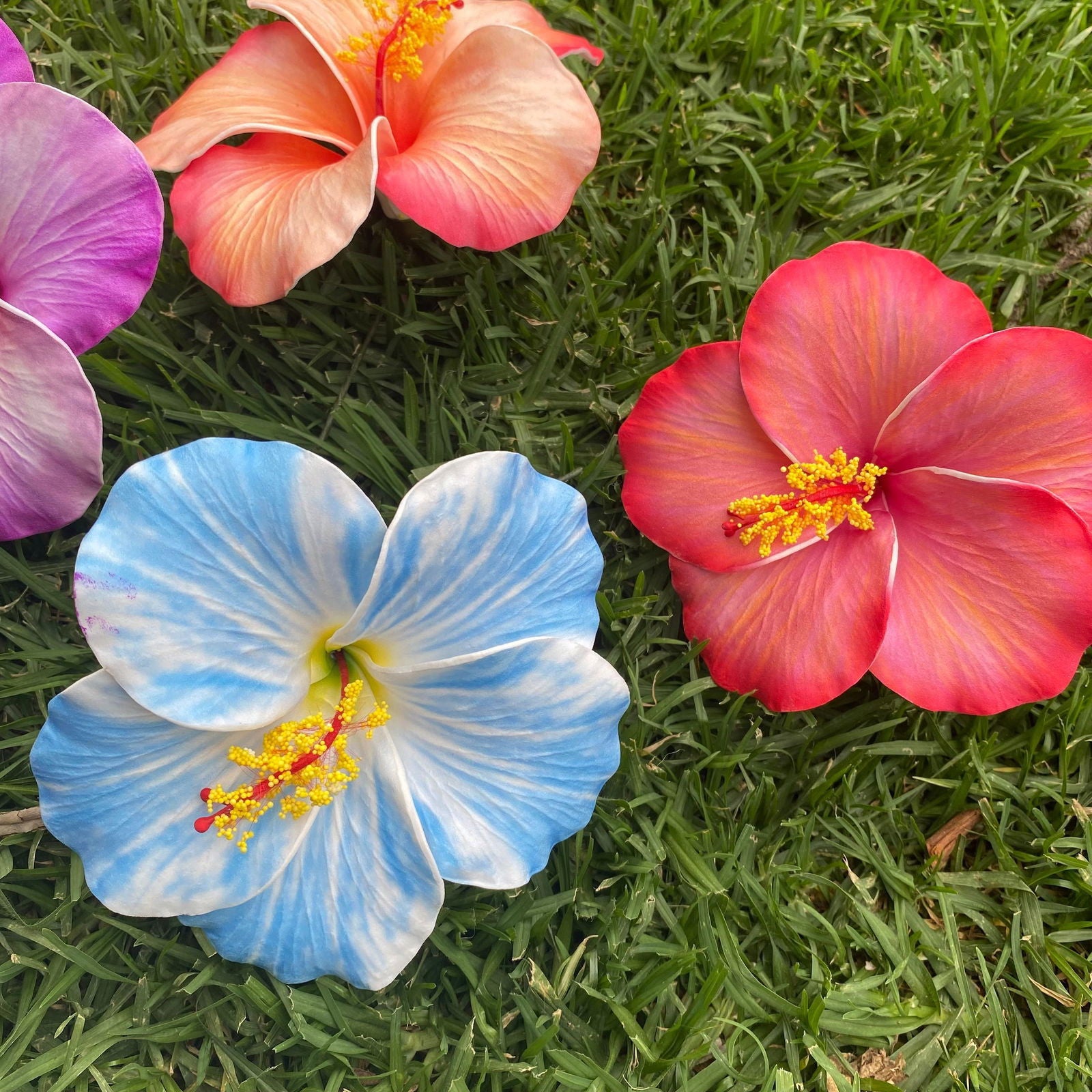 XL Stripe Hibiscus Polynesian Sei Artificial Foam Hair Flowers 12.5cm - Island Aesthetica